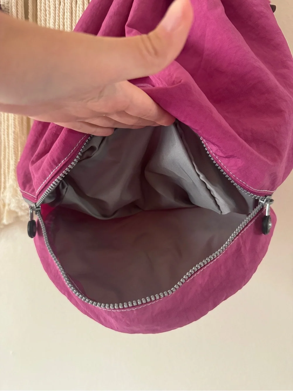 Kipling Magenta Drawstring Skirt-Style Backpack
